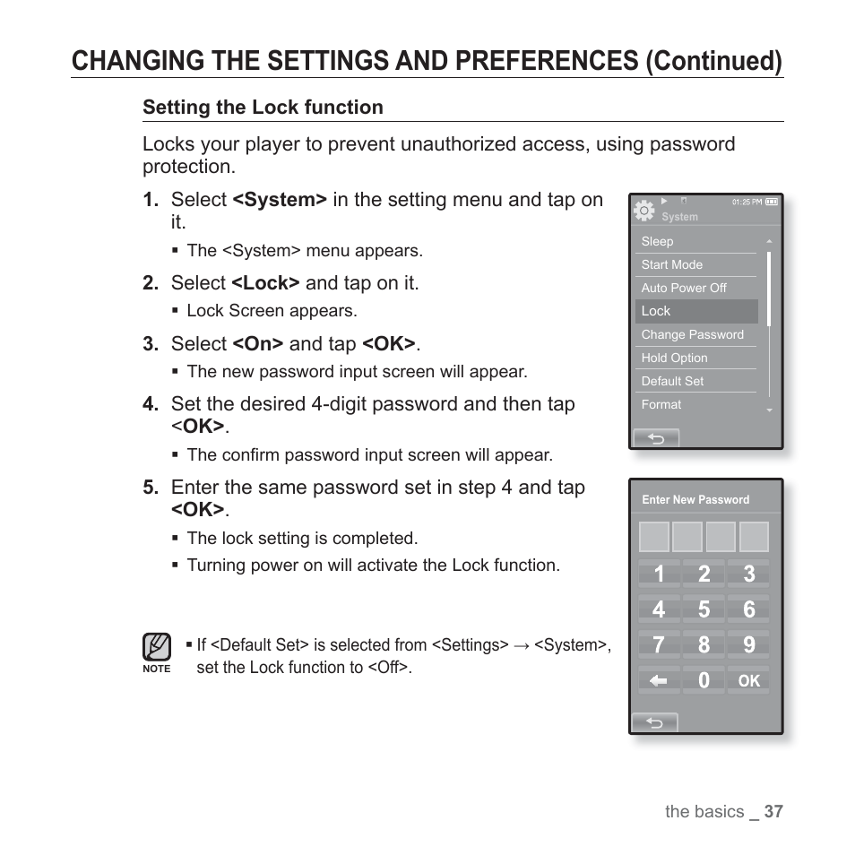 Changing the settings and preferences (continued) | Samsung YP-P2JCB-XAA User Manual | Page 37 / 146