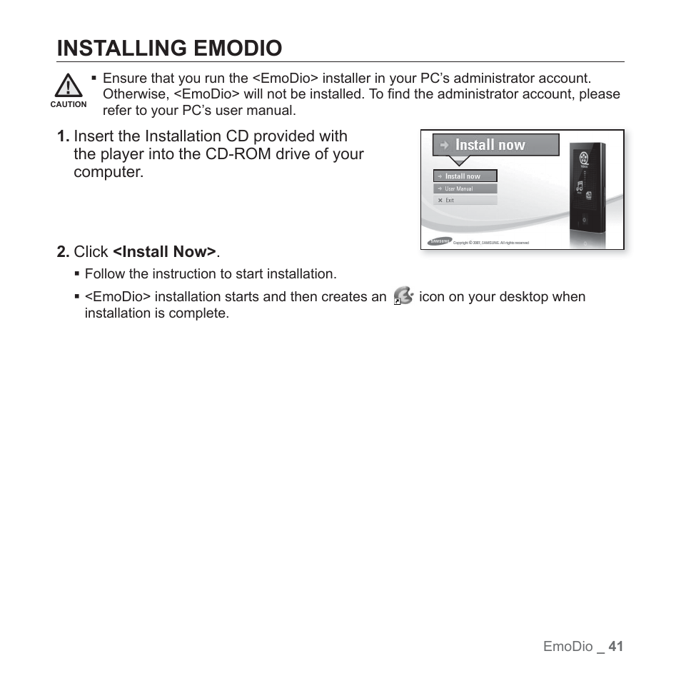 Installing emodio | Samsung YP-P2JCB-XAA User Manual | Page 41 / 146