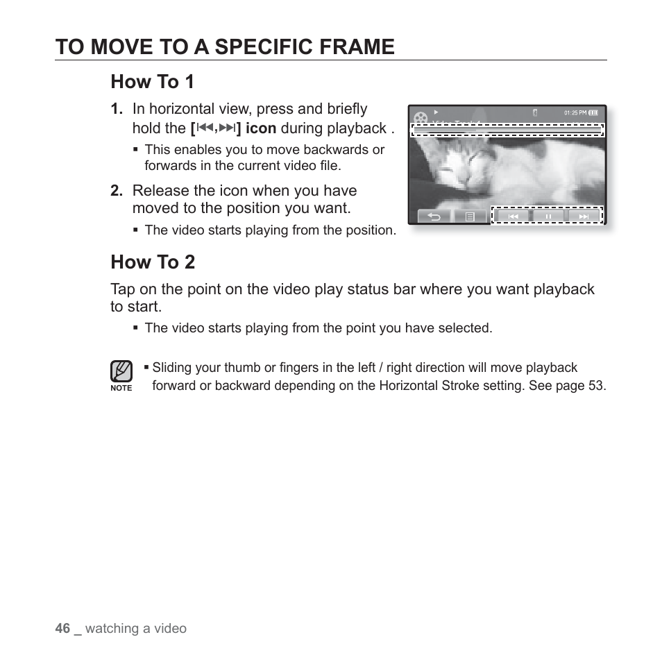 To move to a specific frame, How to 1, How to 2 | Samsung YP-P2JCB-XAA User Manual | Page 46 / 146