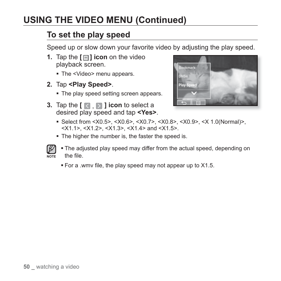 Using the video menu (continued) | Samsung YP-P2JCB-XAA User Manual | Page 50 / 146