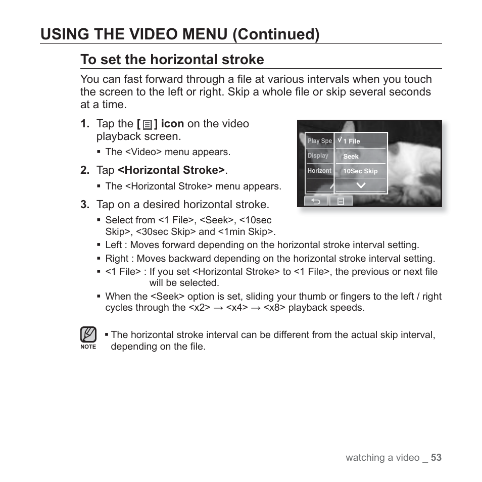 Using the video menu (continued) | Samsung YP-P2JCB-XAA User Manual | Page 53 / 146