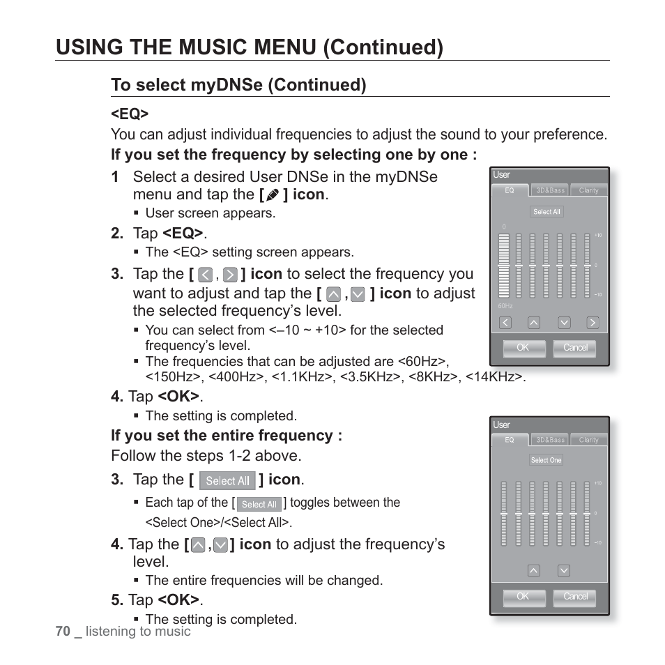Using the music menu (continued) | Samsung YP-P2JCB-XAA User Manual | Page 70 / 146