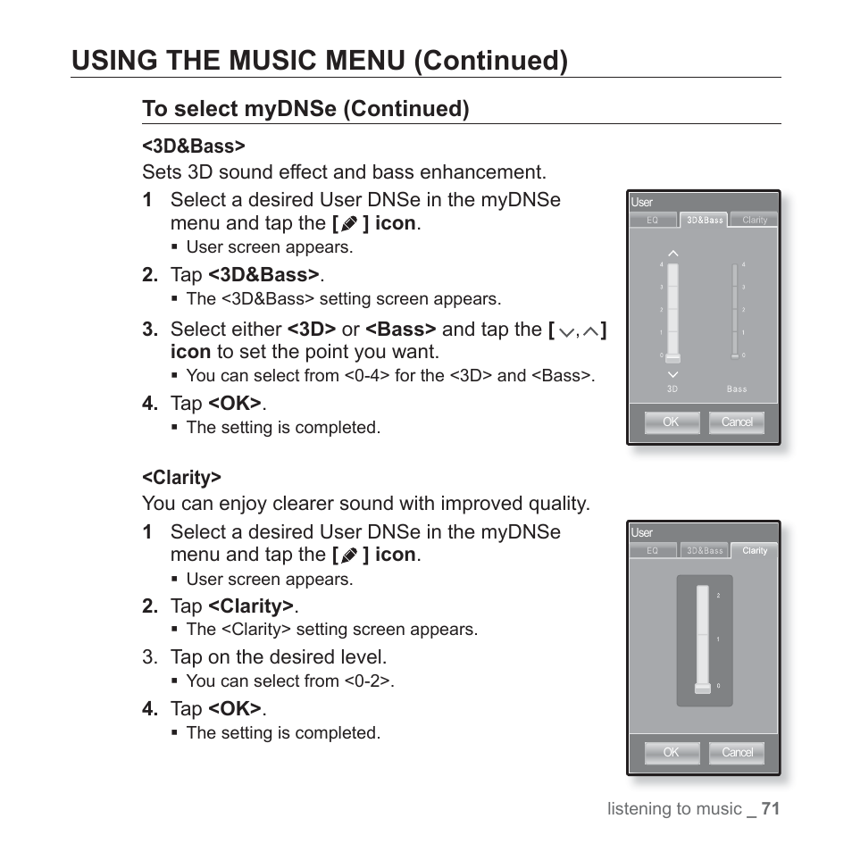 Using the music menu (continued) | Samsung YP-P2JCB-XAA User Manual | Page 71 / 146