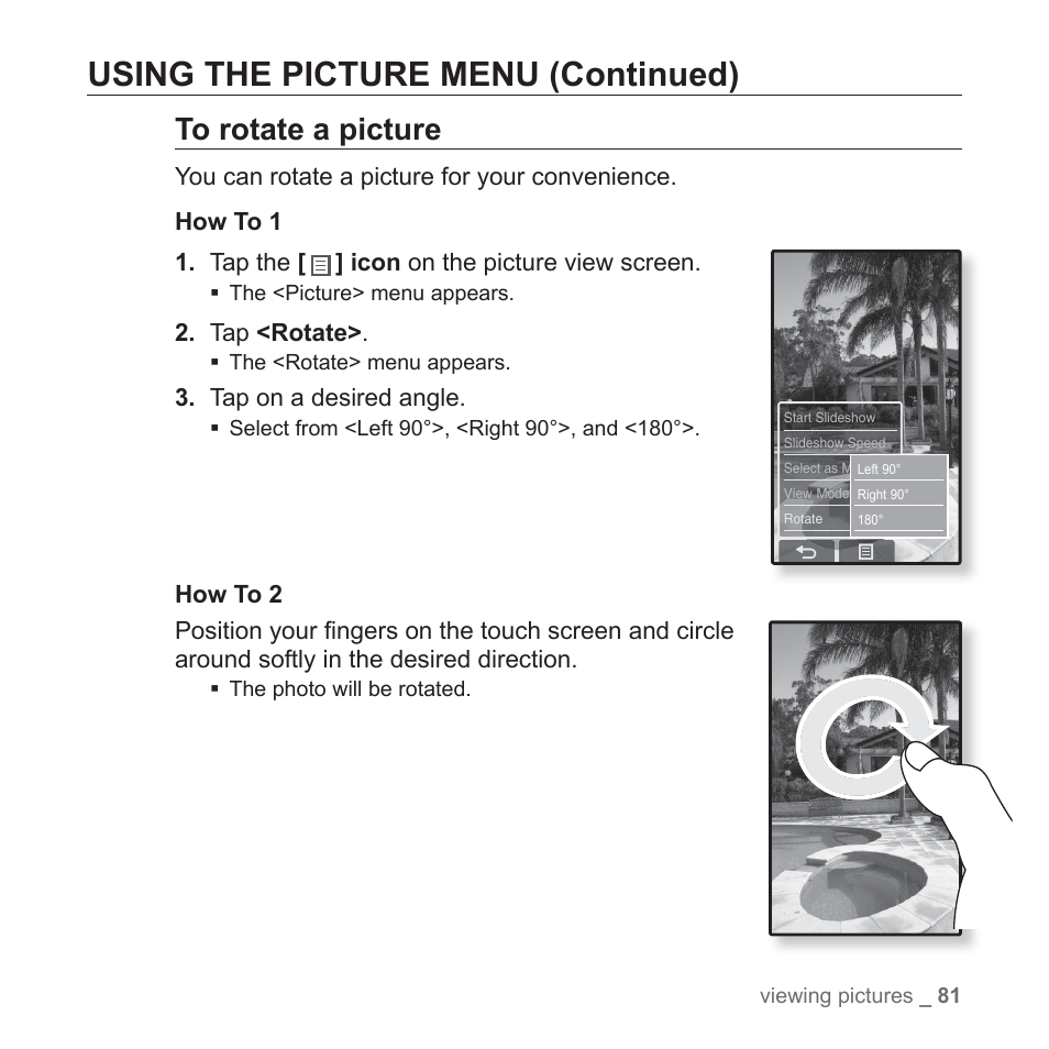 Using the picture menu (continued) | Samsung YP-P2JCB-XAA User Manual | Page 81 / 146