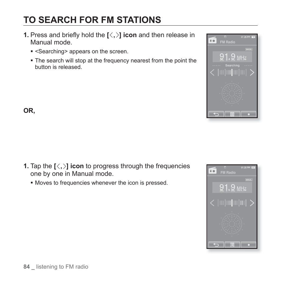 To search for fm stations | Samsung YP-P2JCB-XAA User Manual | Page 84 / 146