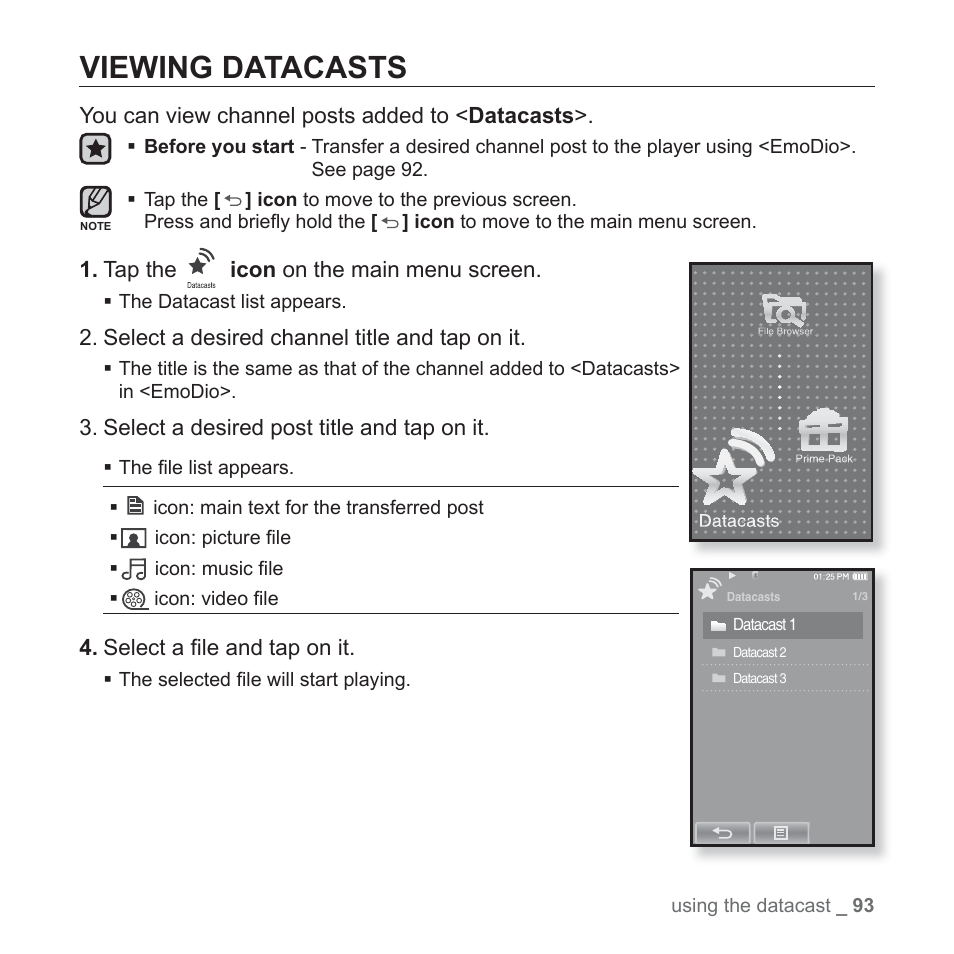 Viewing datacasts | Samsung YP-P2JCB-XAA User Manual | Page 93 / 146
