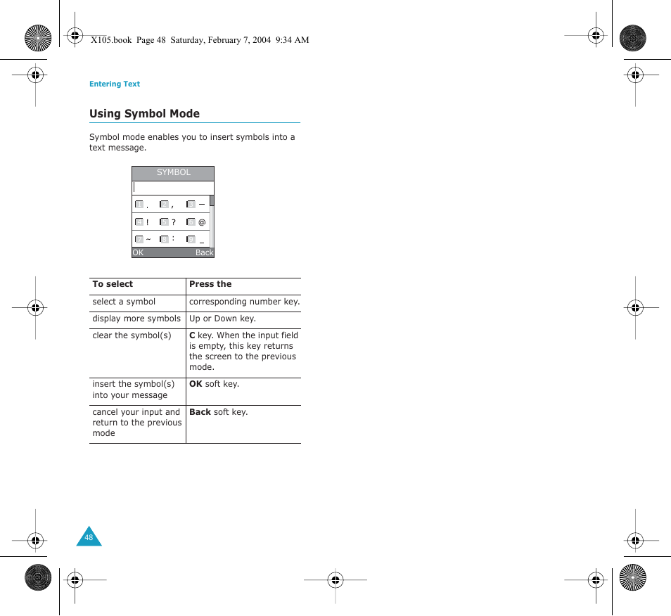 Using symbol mode | Samsung SGH-X105NBATMB User Manual | Page 26 / 82