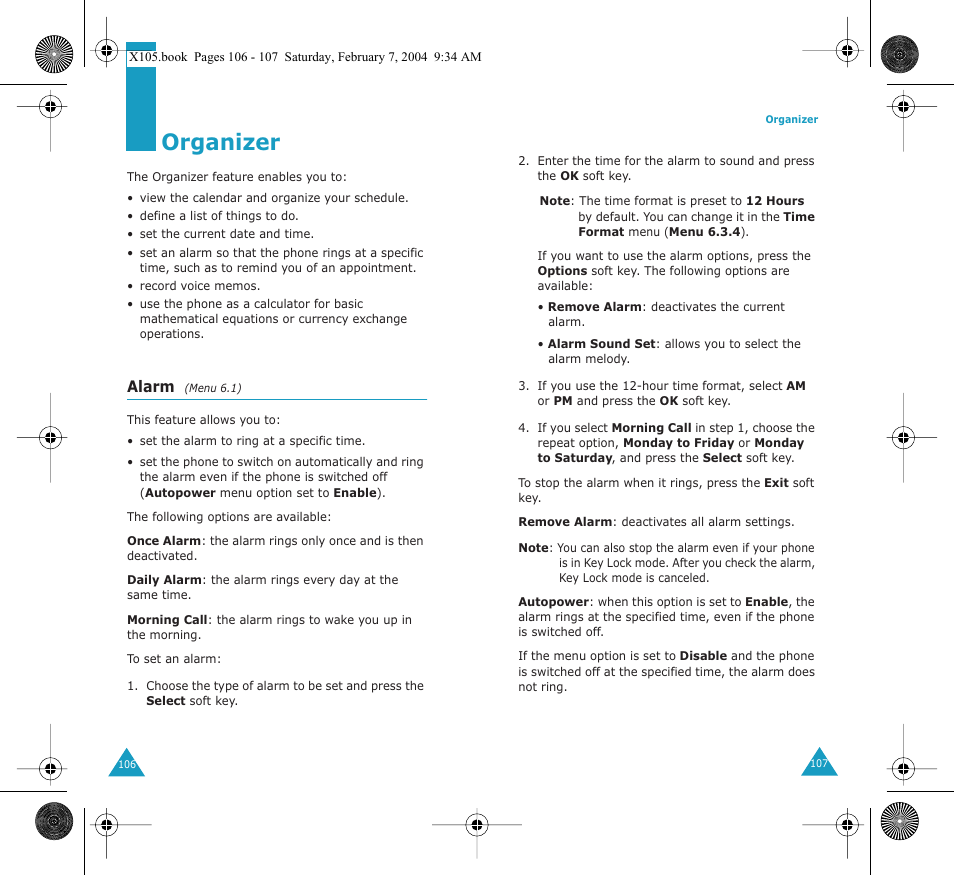 Organizer | Samsung SGH-X105NBATMB User Manual | Page 56 / 82