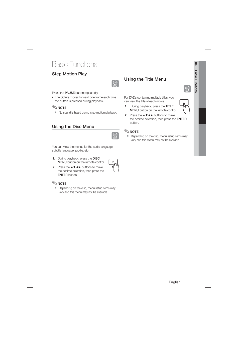 Basic functions | Samsung HT-E550-ZA User Manual | Page 29 / 45