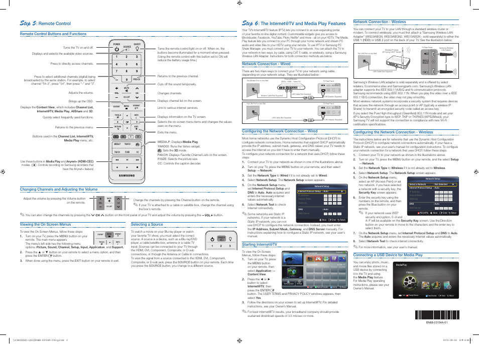 Step 6, Step 5, The internet@tv and media play features | Remote control | Samsung UN65C8000XFXZA User Manual | Page 2 / 2