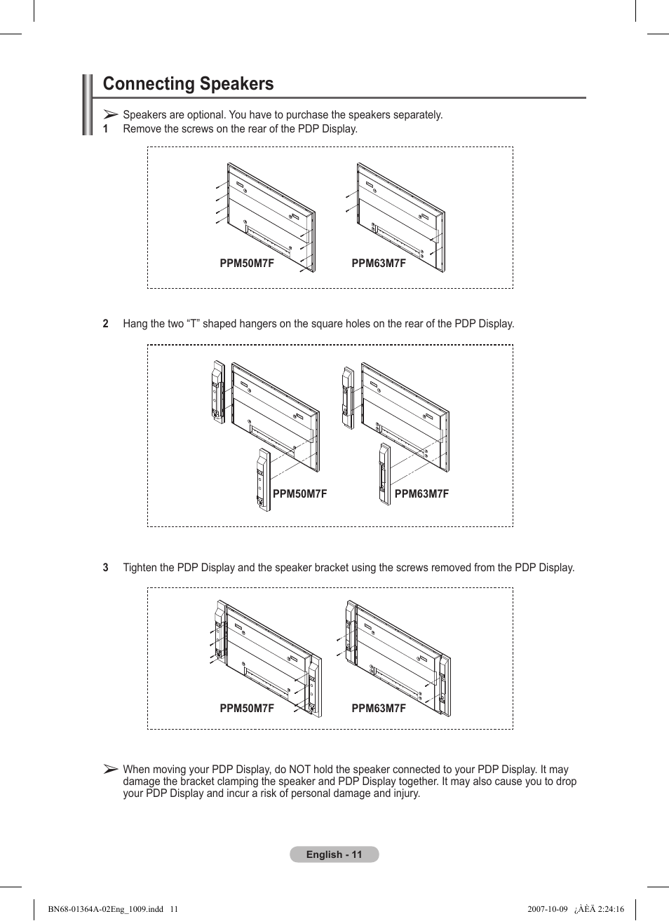 Connecting speakers | Samsung LS57BPHNBG-ZA User Manual | Page 11 / 40