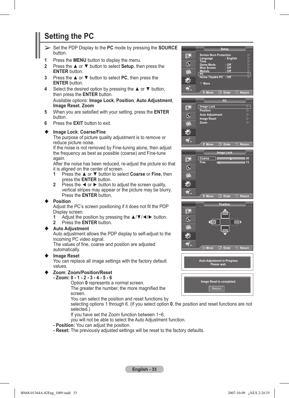 Setting the pc | Samsung LS57BPHNBG-ZA User Manual | Page 33 / 40