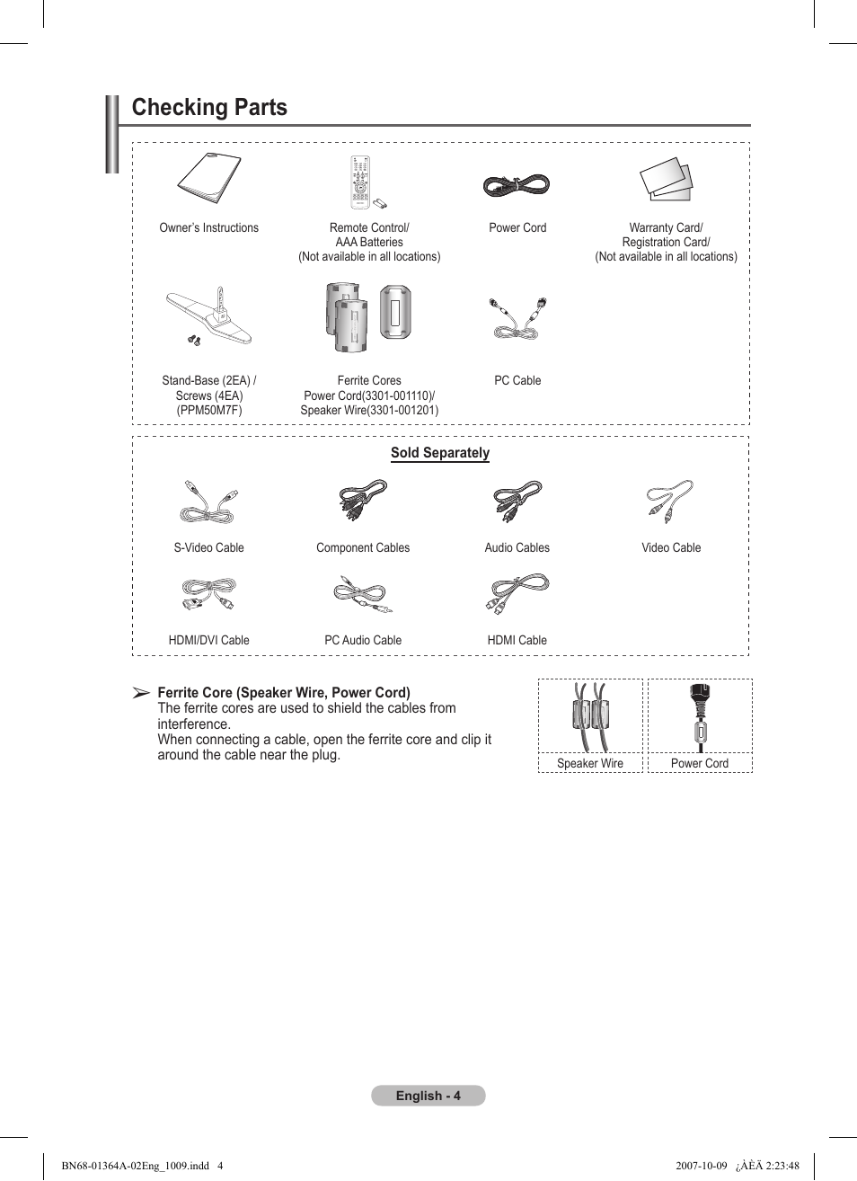 Checking parts | Samsung LS57BPHNBG-ZA User Manual | Page 4 / 40