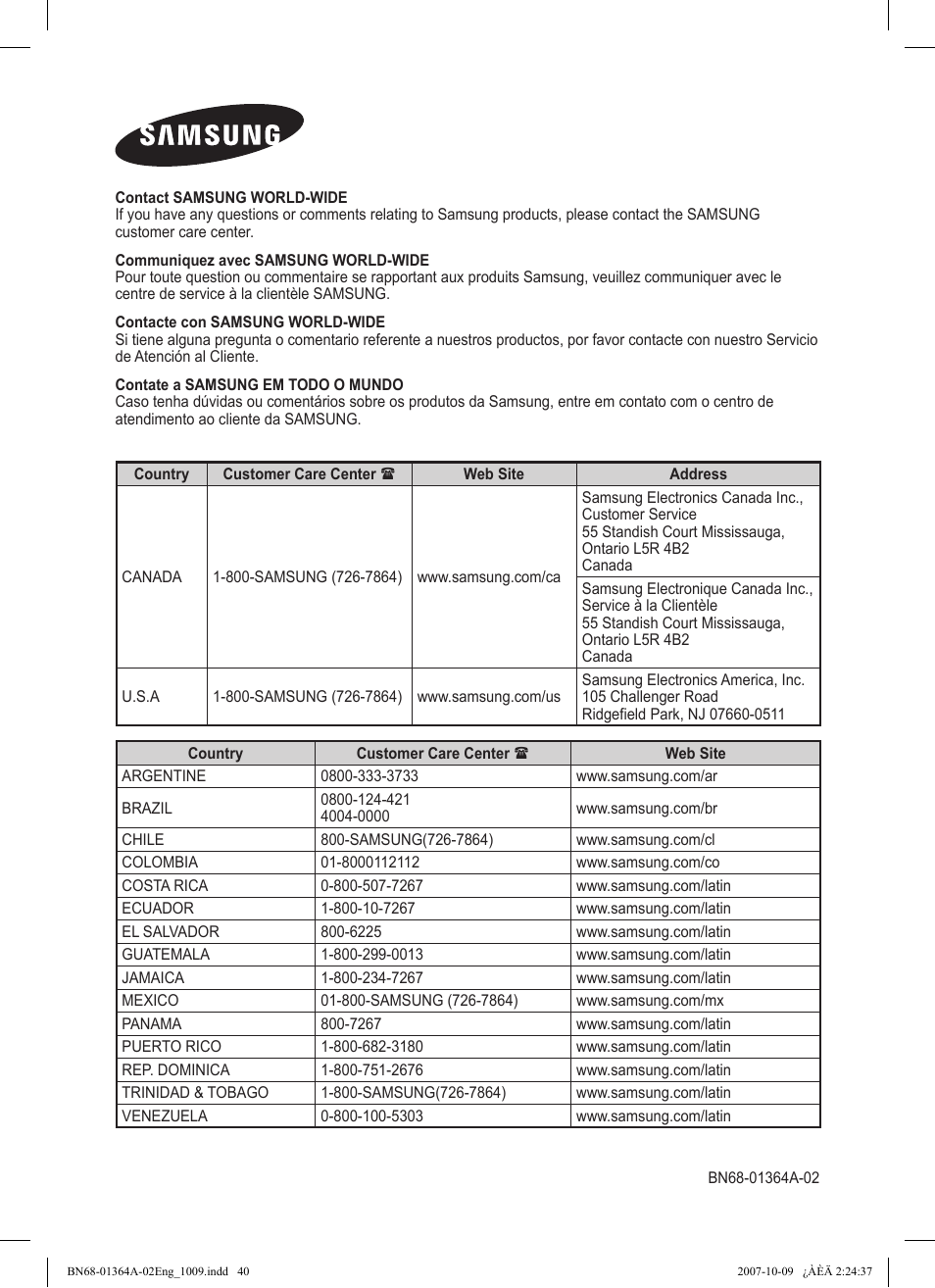 Samsung LS57BPHNBG-ZA User Manual | Page 40 / 40