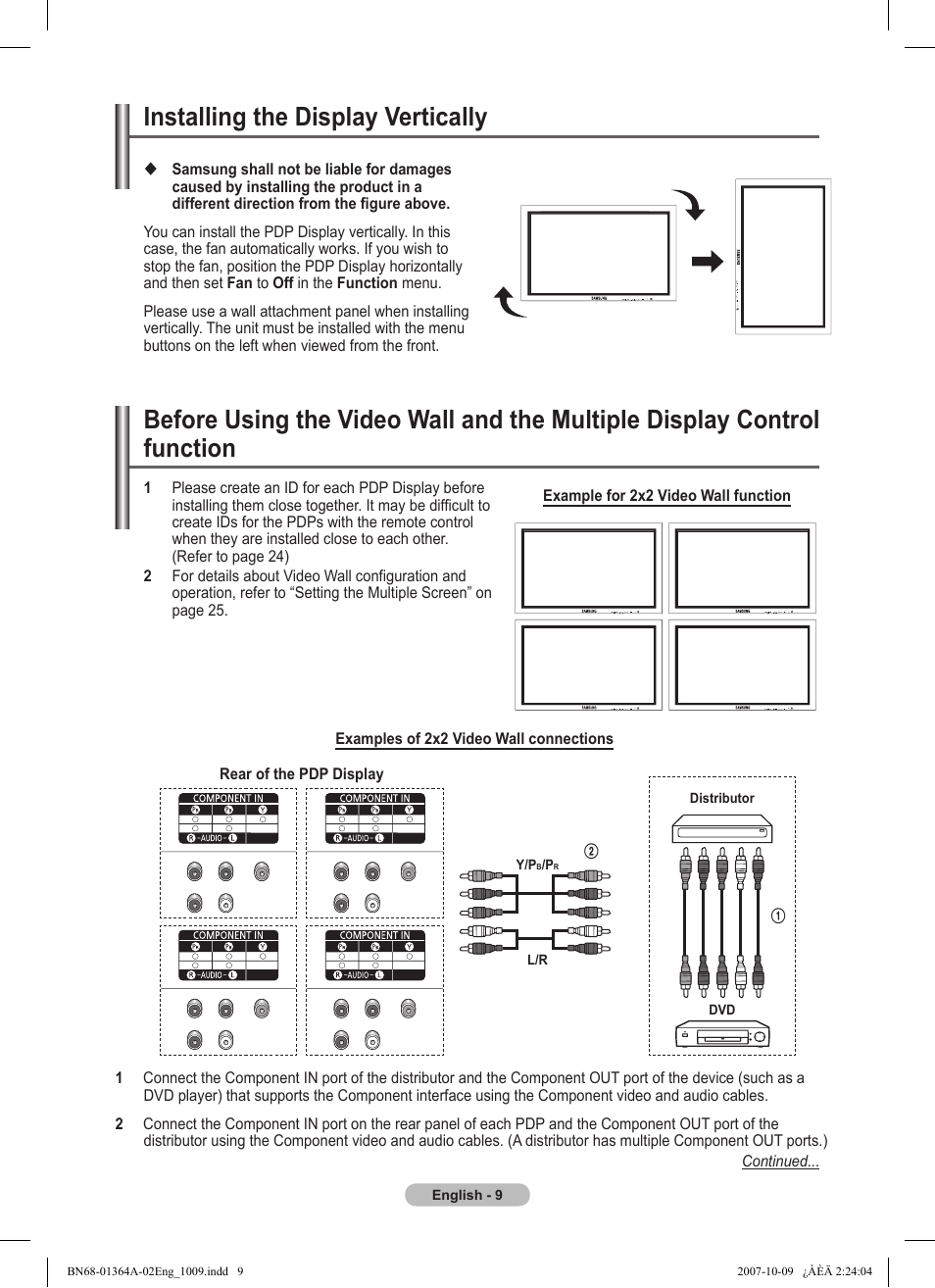 Installing the display vertically | Samsung LS57BPHNBG-ZA User Manual | Page 9 / 40