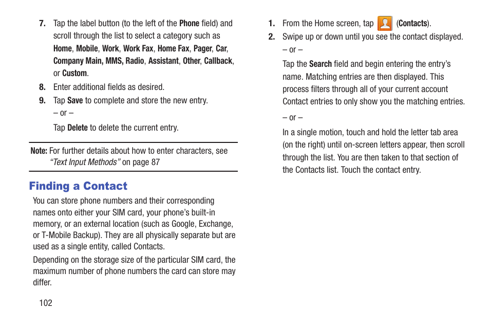 Finding a contact | Samsung SGH-T699DABTMB User Manual | Page 108 / 344