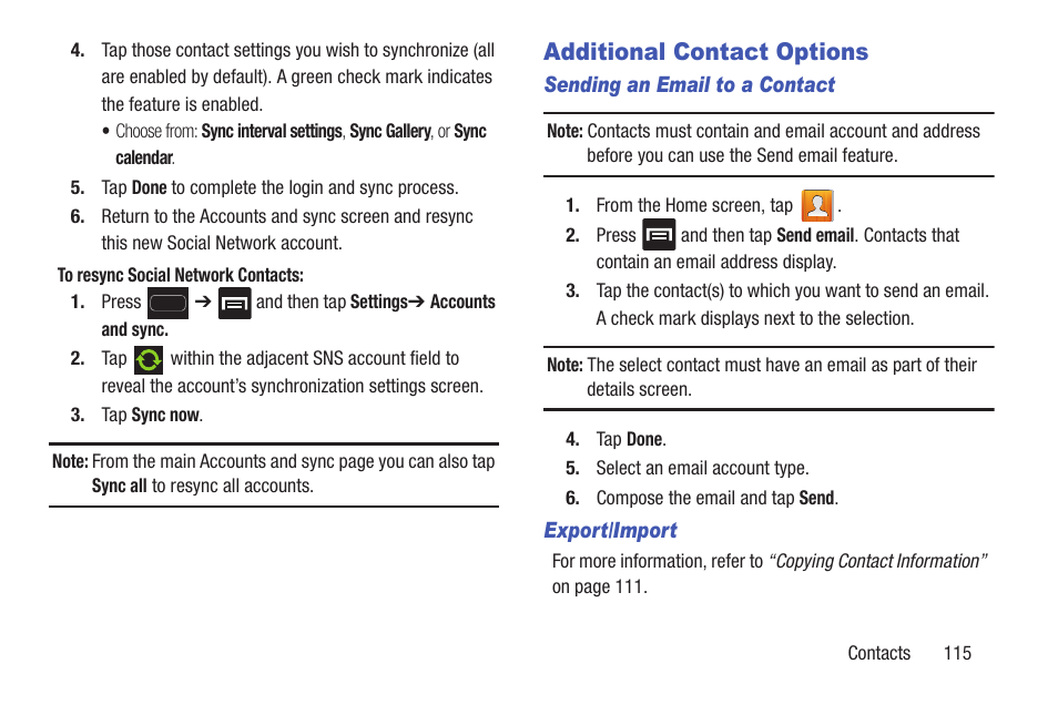 Additional contact options | Samsung SGH-T699DABTMB User Manual | Page 121 / 344