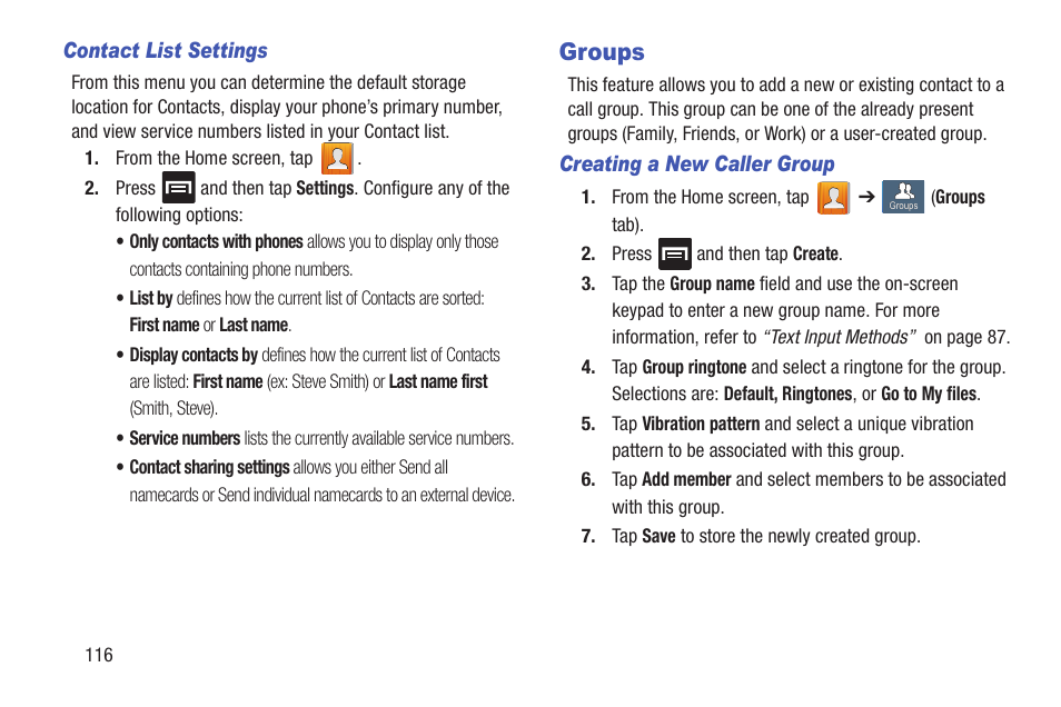 Groups | Samsung SGH-T699DABTMB User Manual | Page 122 / 344