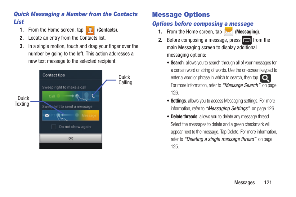 Message options | Samsung SGH-T699DABTMB User Manual | Page 127 / 344