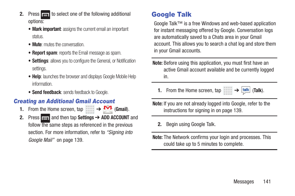 Google talk | Samsung SGH-T699DABTMB User Manual | Page 147 / 344