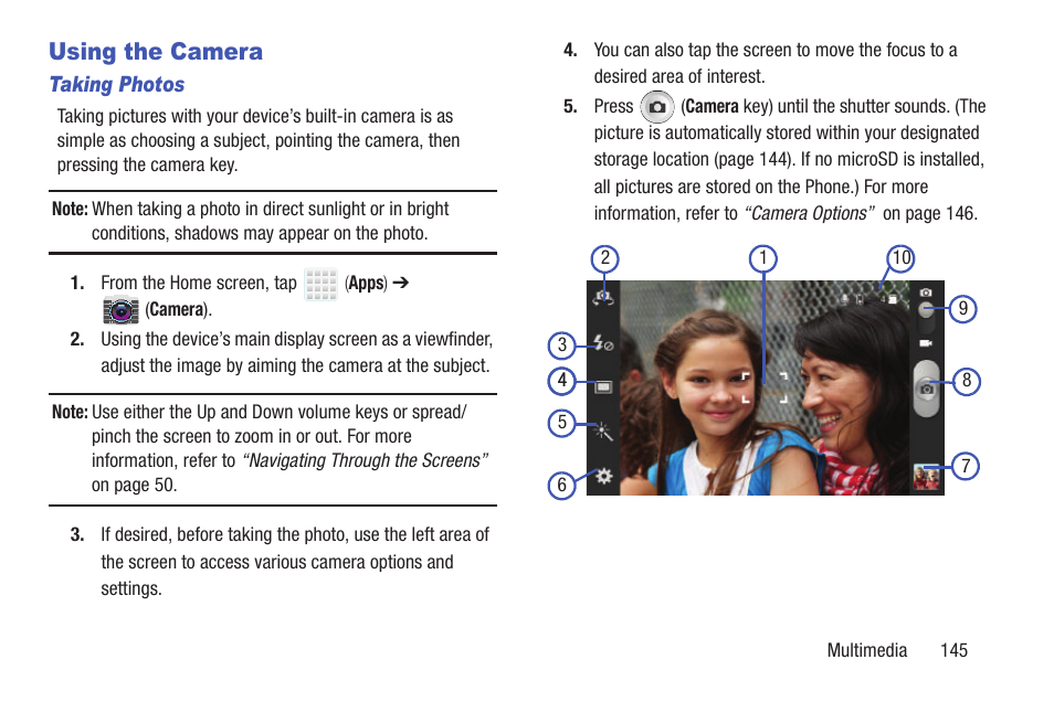 Using the camera | Samsung SGH-T699DABTMB User Manual | Page 151 / 344