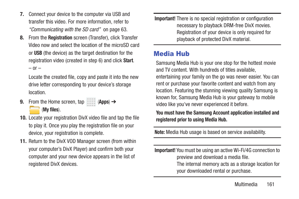 Media hub | Samsung SGH-T699DABTMB User Manual | Page 167 / 344