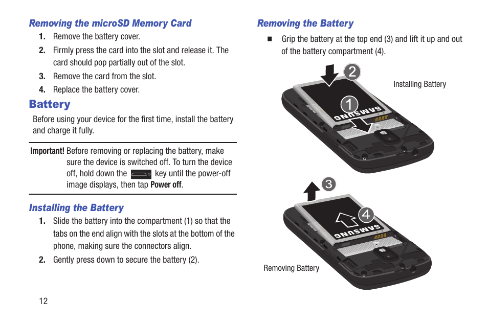 Battery | Samsung SGH-T699DABTMB User Manual | Page 18 / 344