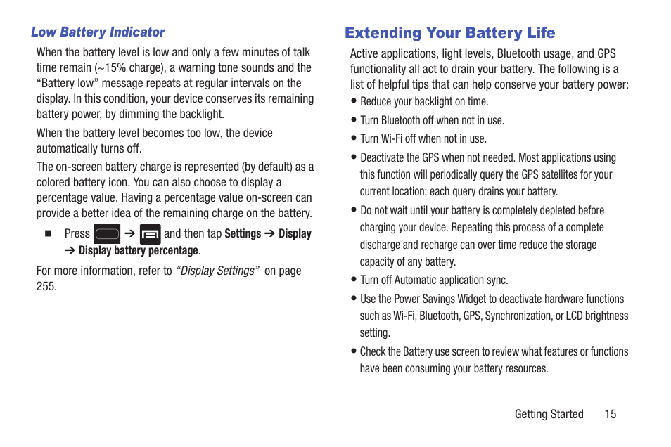 Extending your battery life | Samsung SGH-T699DABTMB User Manual | Page 21 / 344