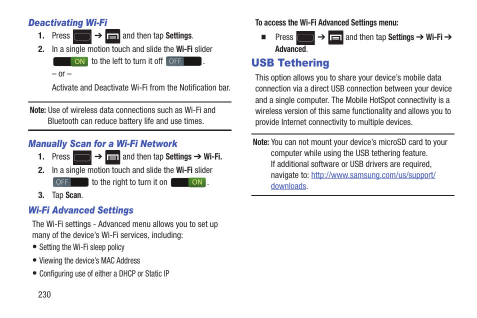 Usb tethering | Samsung SGH-T699DABTMB User Manual | Page 236 / 344