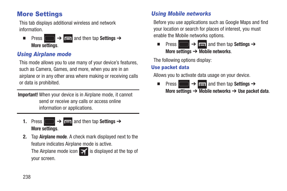 More settings | Samsung SGH-T699DABTMB User Manual | Page 244 / 344