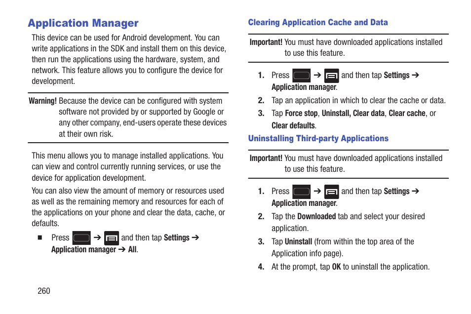 Application manager | Samsung SGH-T699DABTMB User Manual | Page 266 / 344