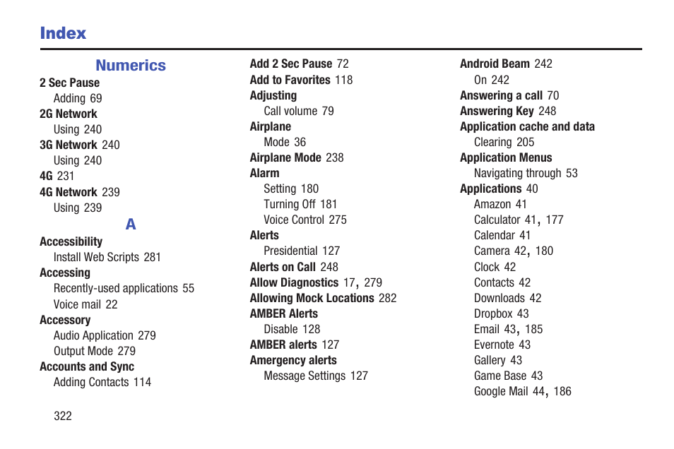 Index | Samsung SGH-T699DABTMB User Manual | Page 328 / 344