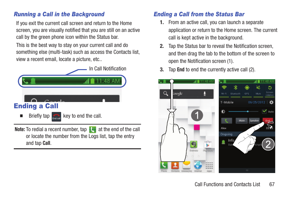 Ending a call | Samsung SGH-T699DABTMB User Manual | Page 73 / 344