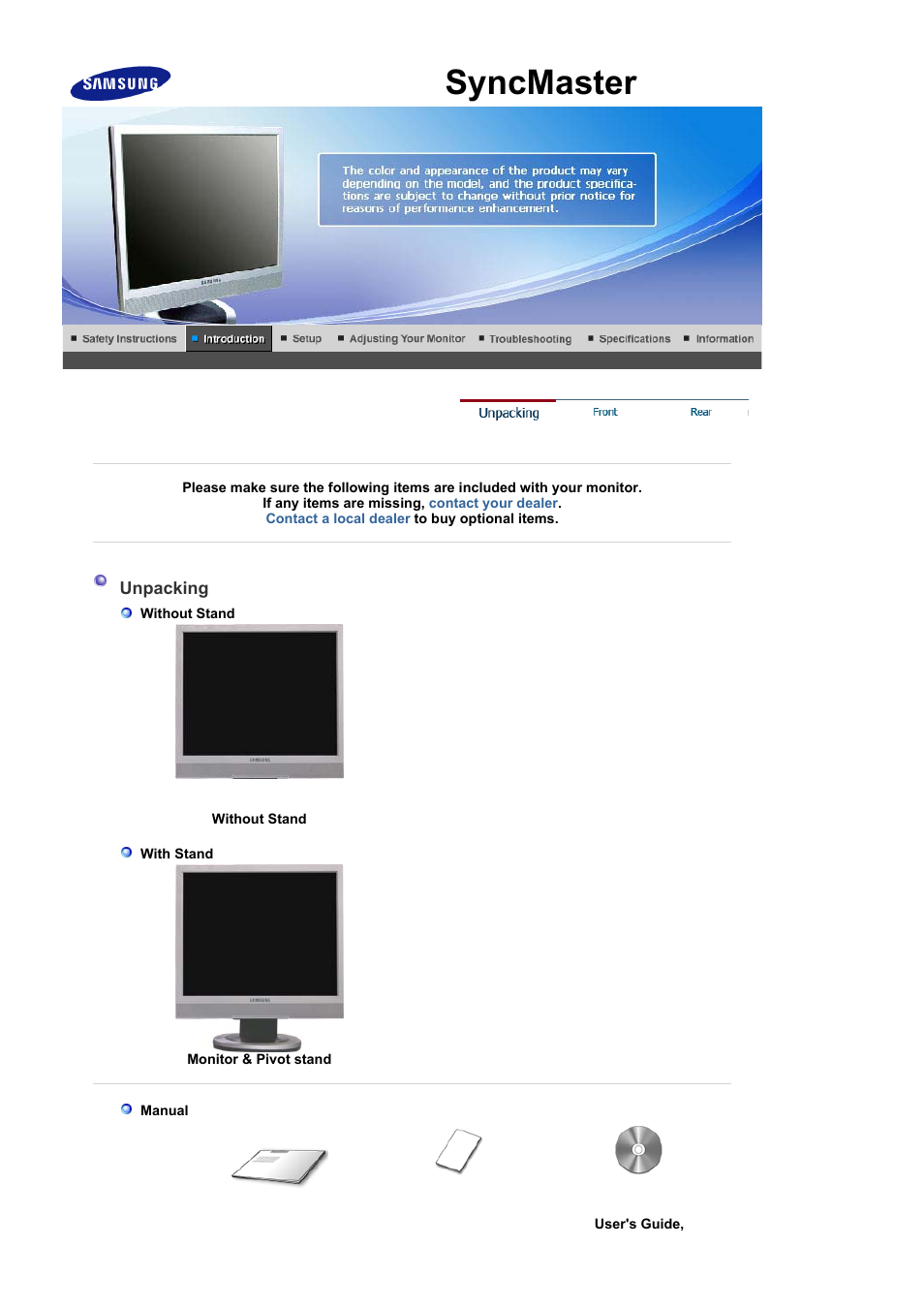 Introduction, Syncmaster 913bm, Unpacking | Samsung LS17MJSKS-XAA User Manual | Page 10 / 89