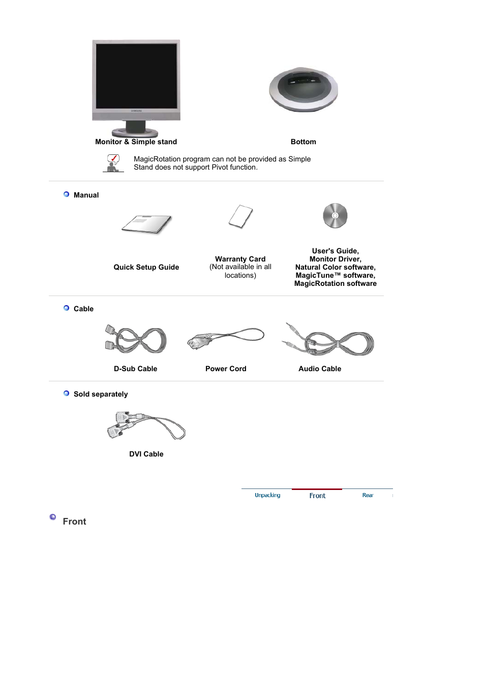 Front | Samsung LS17MJSKS-XAA User Manual | Page 15 / 89