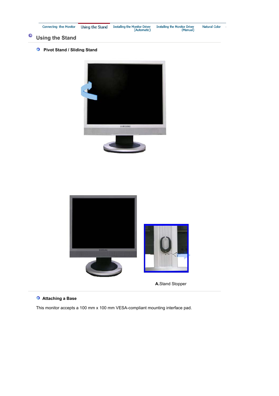 Using the stand | Samsung LS17MJSKS-XAA User Manual | Page 20 / 89