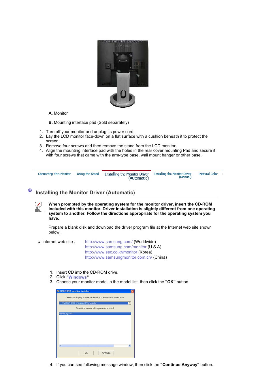 Installing the monitor driver(automatic) | Samsung LS17MJSKS-XAA User Manual | Page 21 / 89