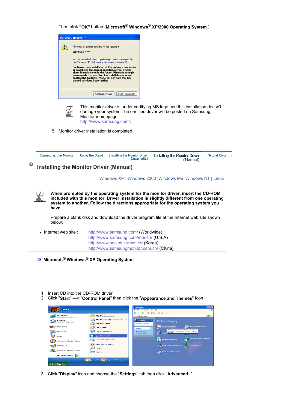 Installing the monitor driver(manual) | Samsung LS17MJSKS-XAA User Manual | Page 22 / 89