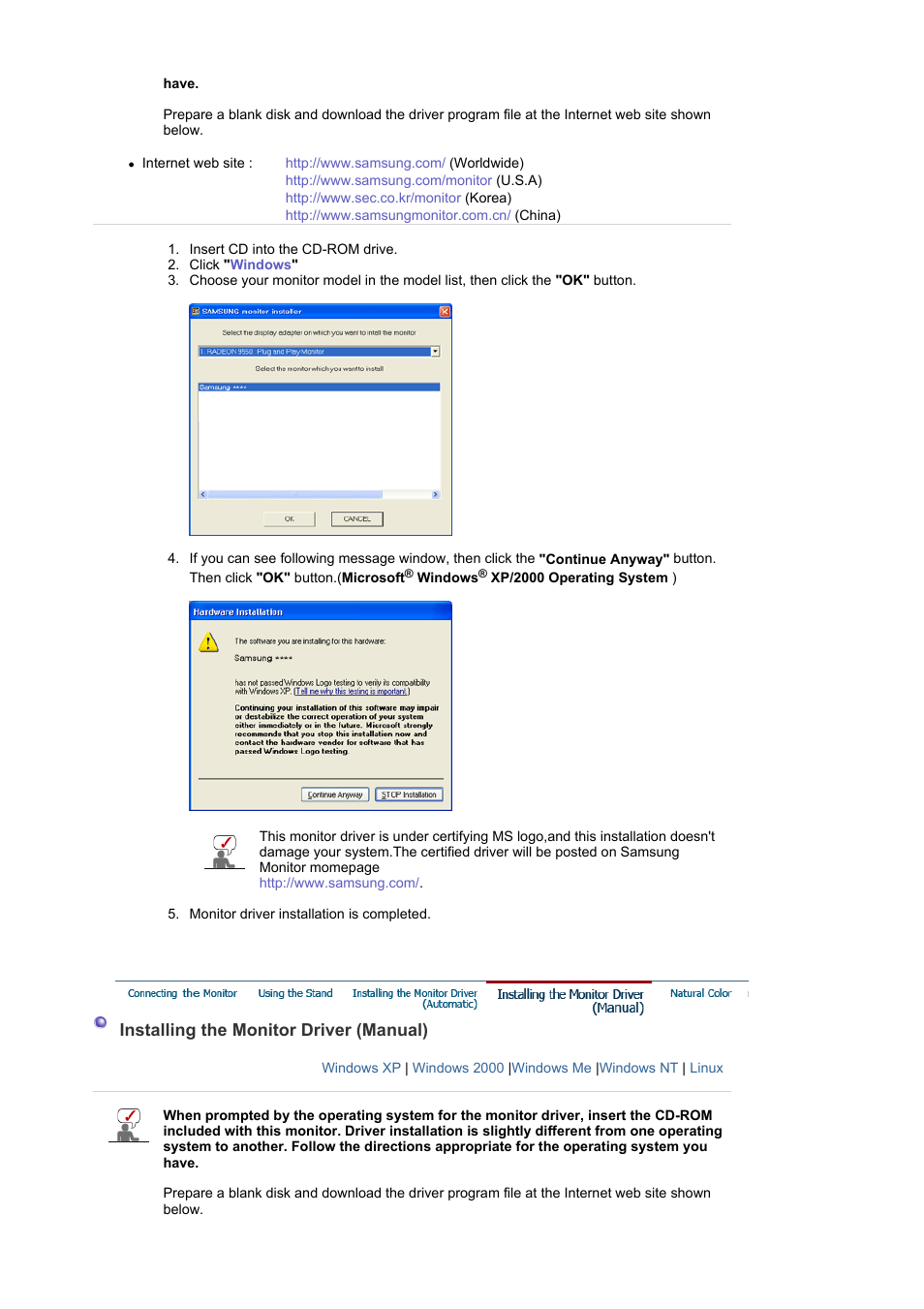 Installing the monitor driver(manual) | Samsung LS17MJSKS-XAA User Manual | Page 30 / 89