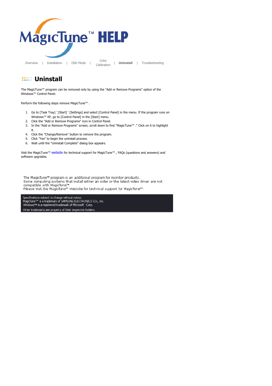 Uninstall | Samsung LS17MJSKS-XAA User Manual | Page 55 / 89