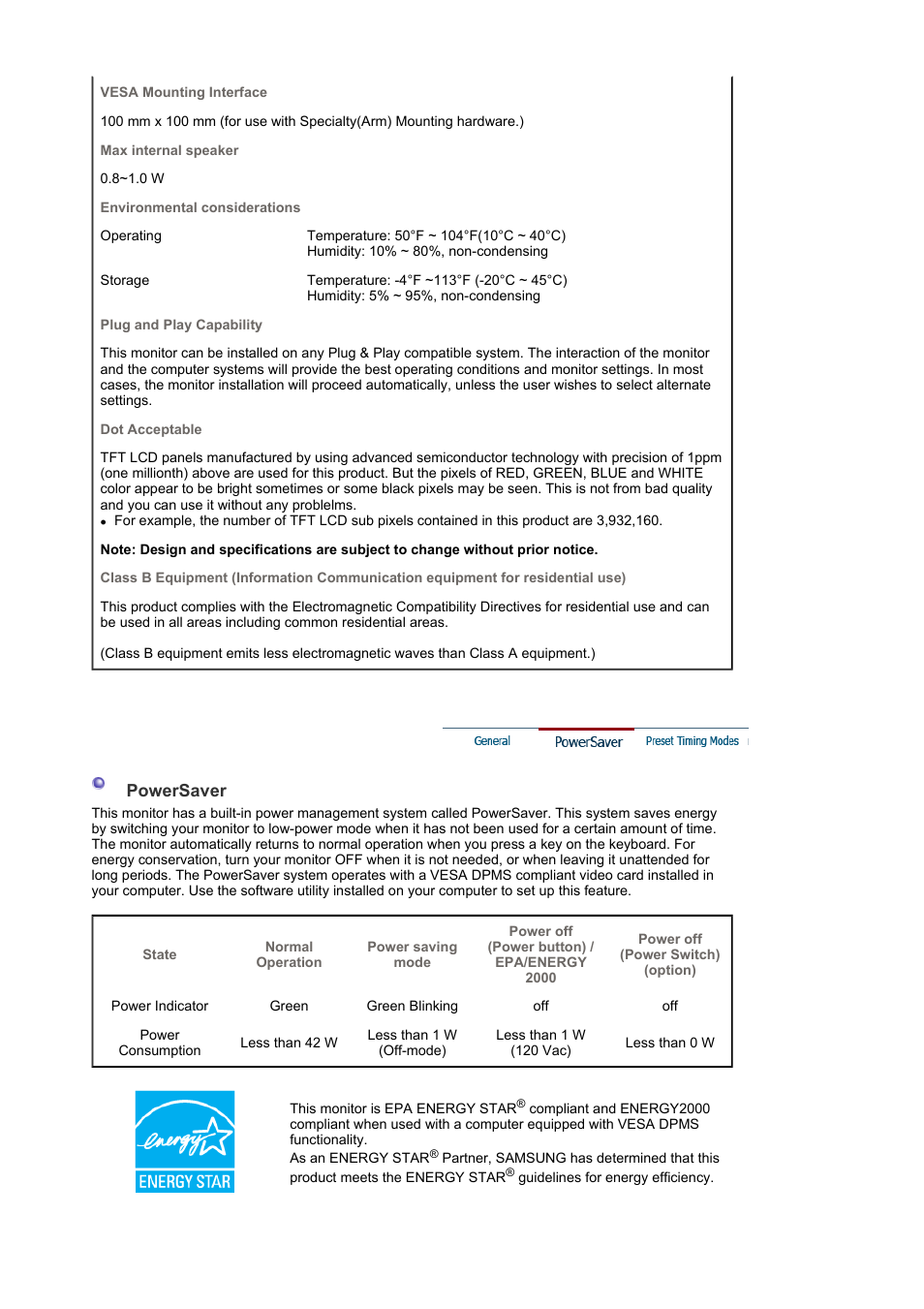 Powersaver | Samsung LS17MJSKS-XAA User Manual | Page 76 / 89