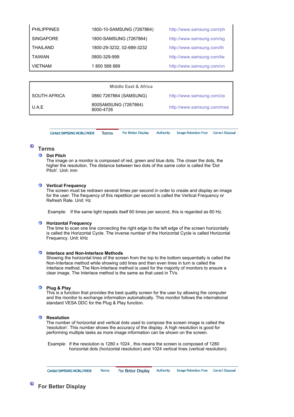 Terms, For better display | Samsung LS17MJSKS-XAA User Manual | Page 84 / 89