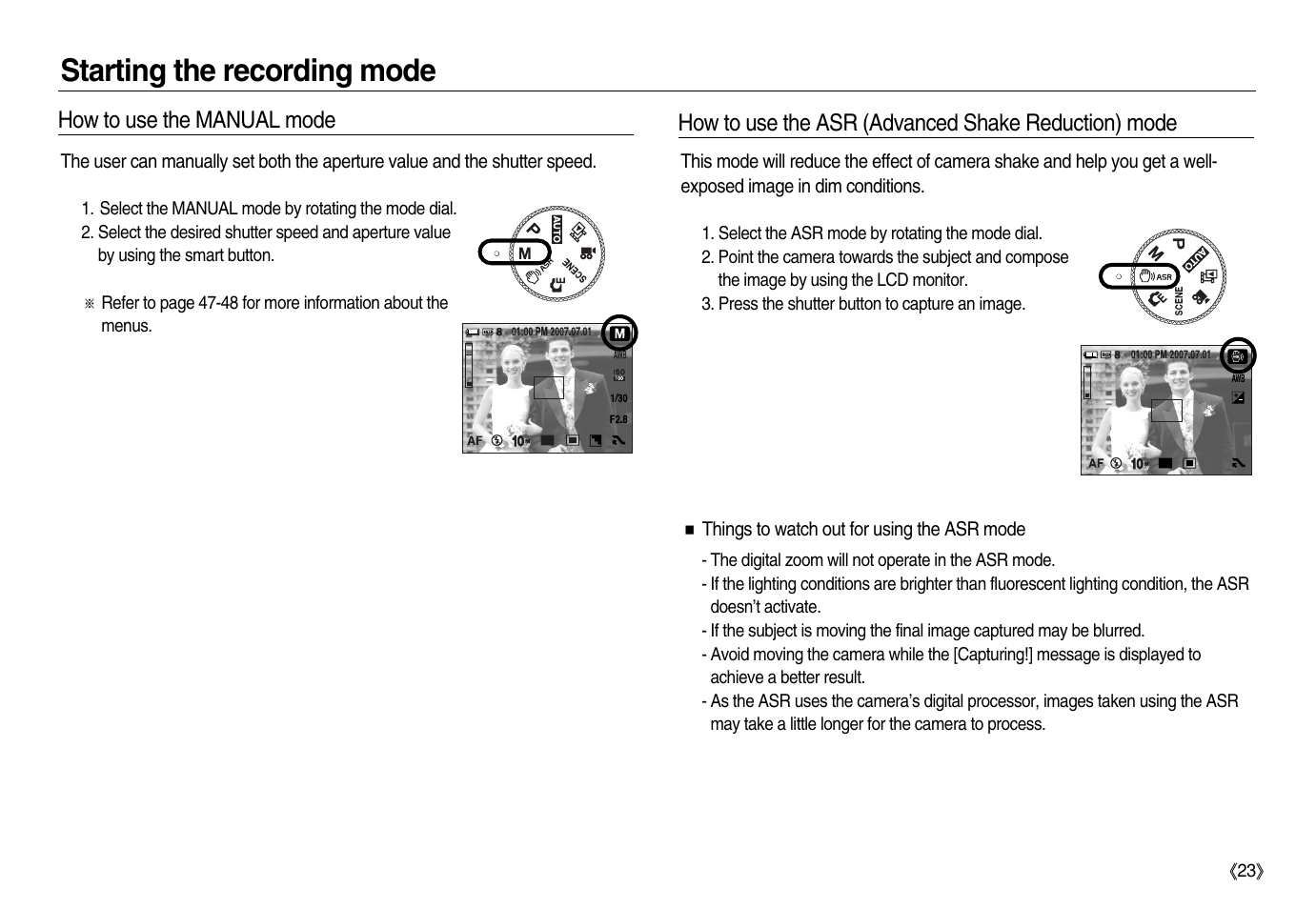 Starting the recording mode | Samsung EC-NV15ZBBA-US User Manual | Page 24 / 102