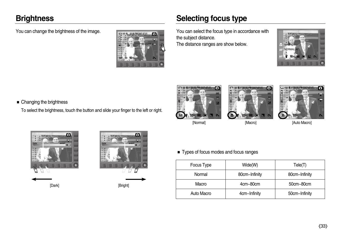 Brightness selecting focus type | Samsung EC-NV15ZBBA-US User Manual | Page 34 / 102