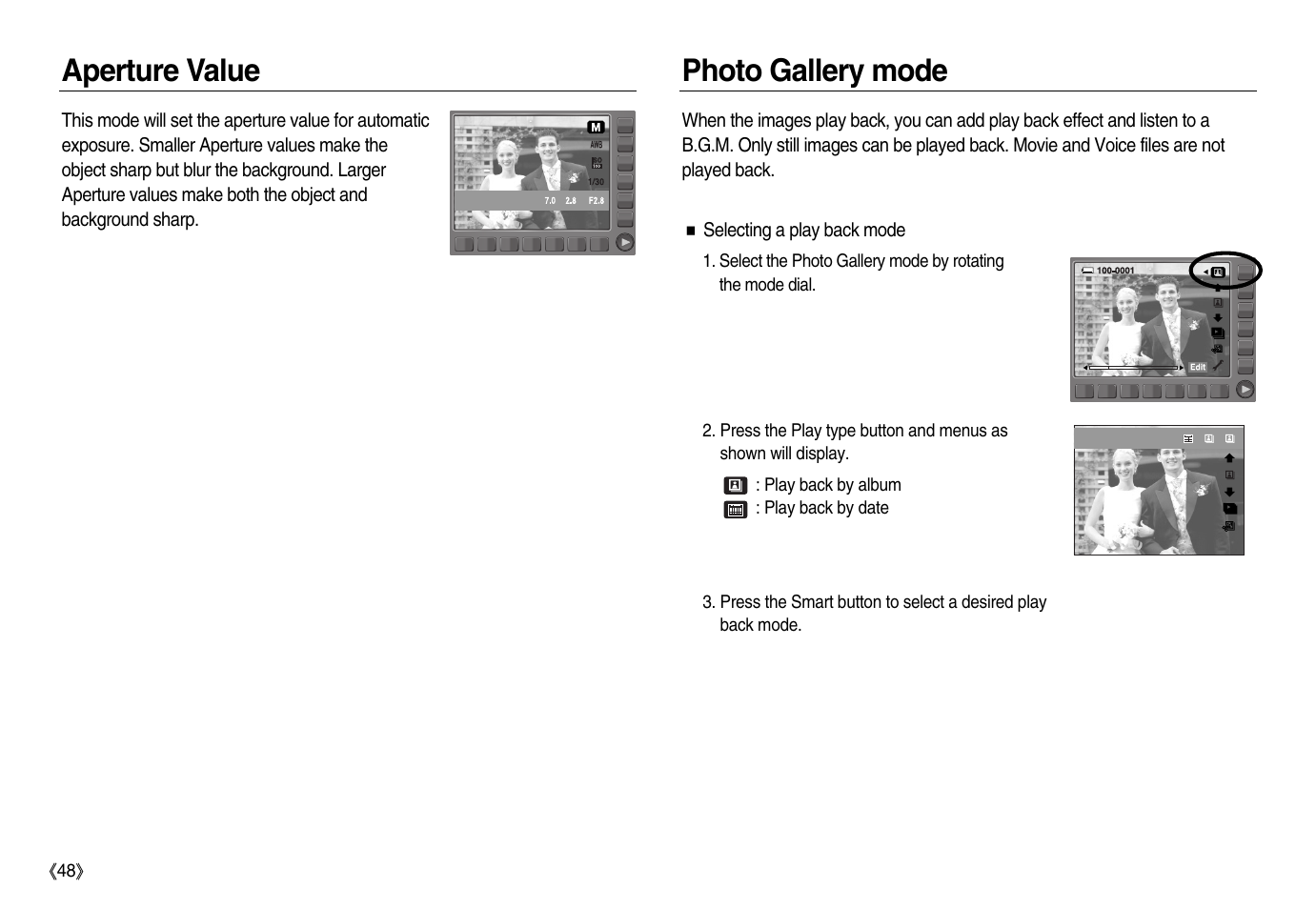 Aperture value photo gallery mode | Samsung EC-NV15ZBBA-US User Manual | Page 49 / 102