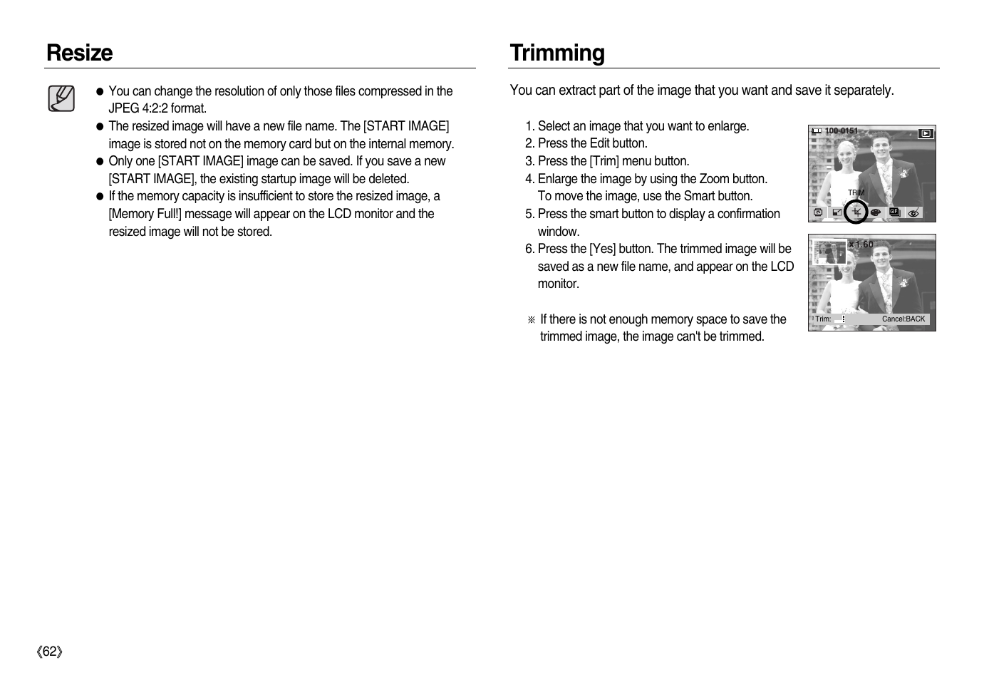 Resize trimming | Samsung EC-NV15ZBBA-US User Manual | Page 63 / 102