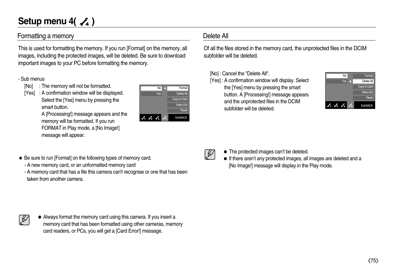 Setup menu 4( ), Delete all | Samsung EC-NV15ZBBA-US User Manual | Page 76 / 102