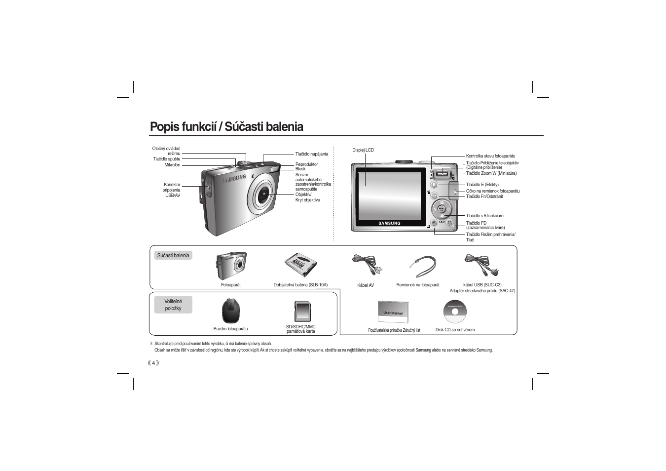 Popis funkcií / súčasti balenia | Samsung EC-L100ZBBA-US User Manual | Page 101 / 162