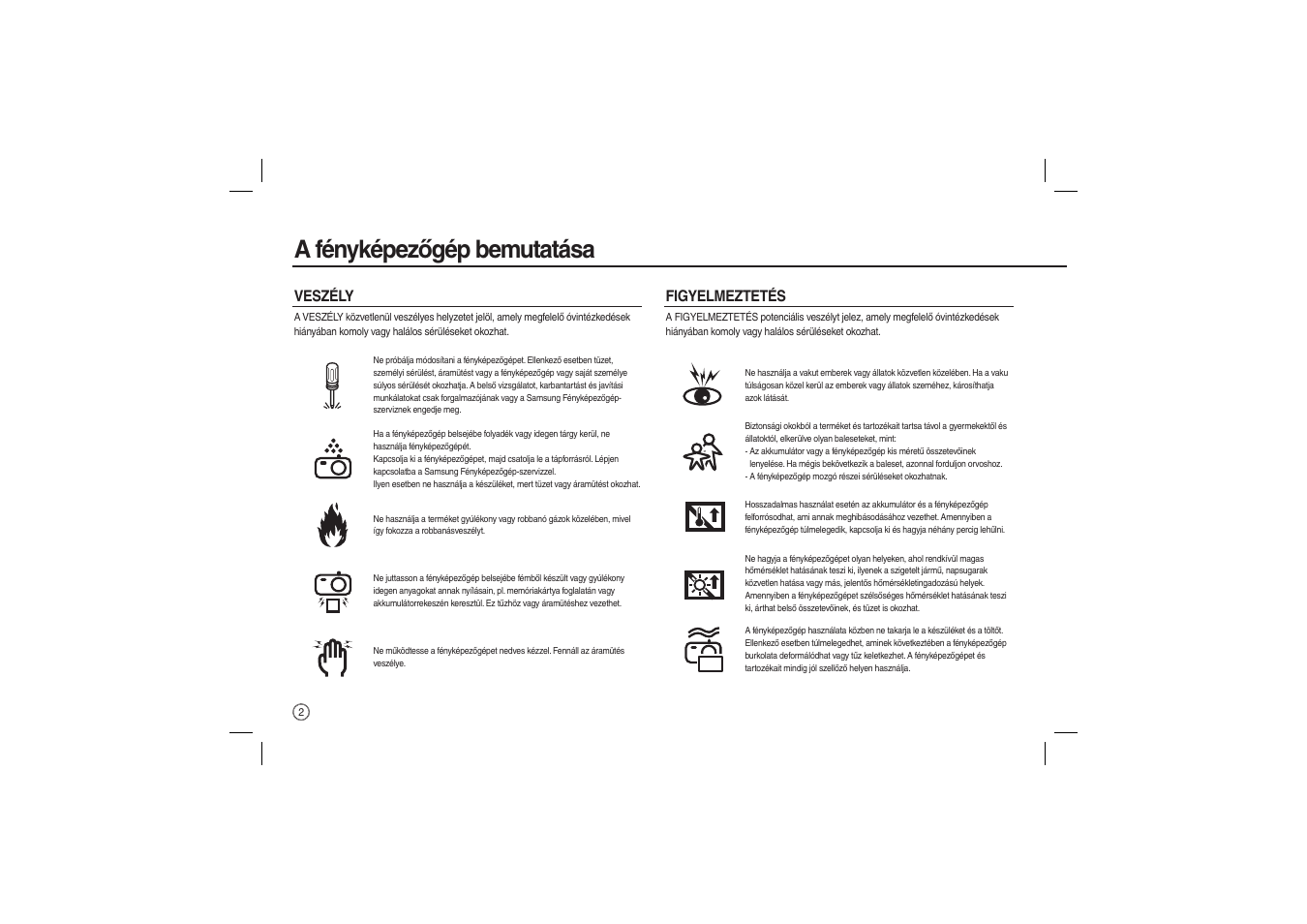 A fényképezőgép bemutatása, Veszély figyelmeztetés | Samsung EC-L100ZBBA-US User Manual | Page 115 / 162
