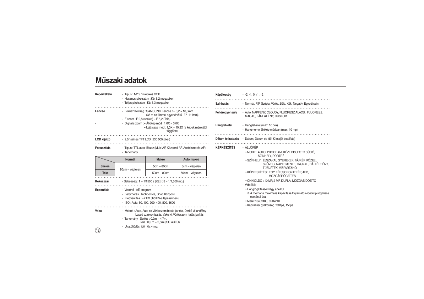 Műszaki adatok | Samsung EC-L100ZBBA-US User Manual | Page 125 / 162